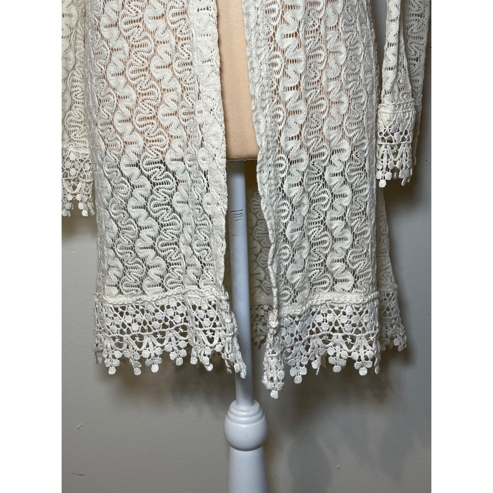 Heart N Crush Lace Crochet Cardigan Size M Cream Boho Cottagecore Festival Fairy - Picture 3 of 8